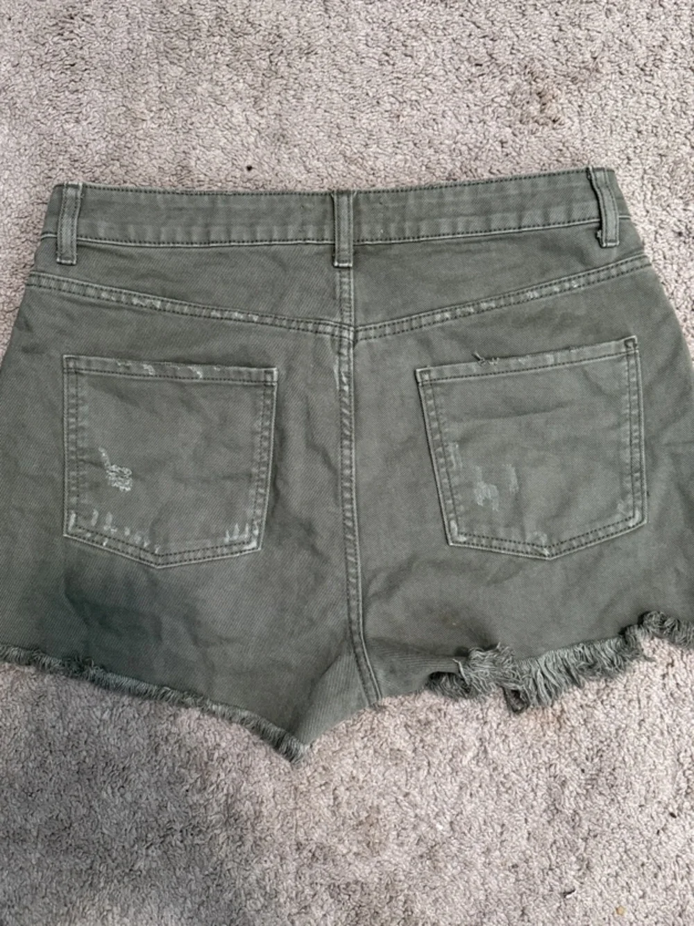 Primark Olive Green Distressed Denim Shorts
